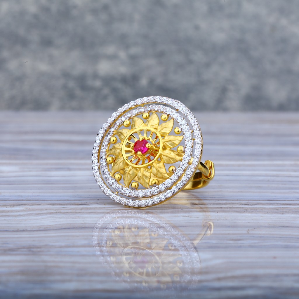 Ladies 916 Cz Gold Diamond Ring-LLR35