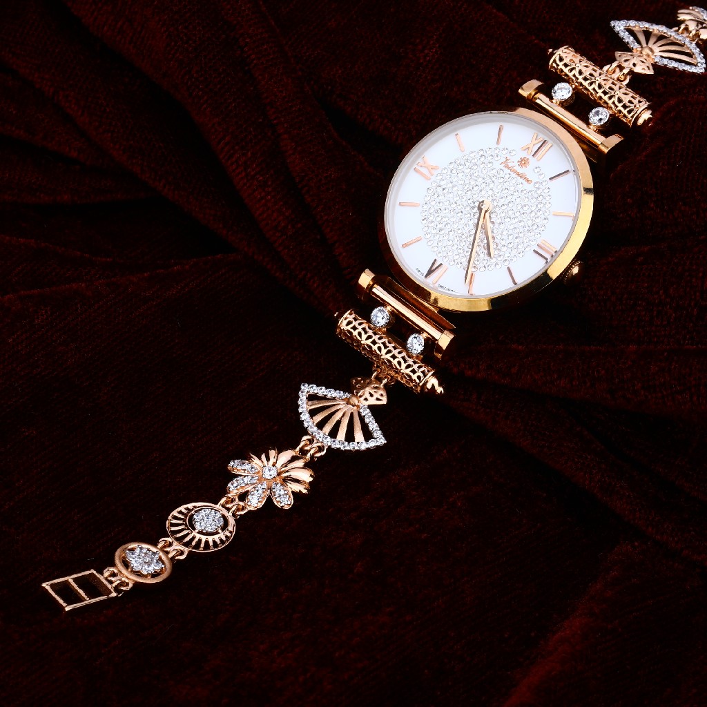 Ladies Gold Cz 18K Rose Watch-RLW74