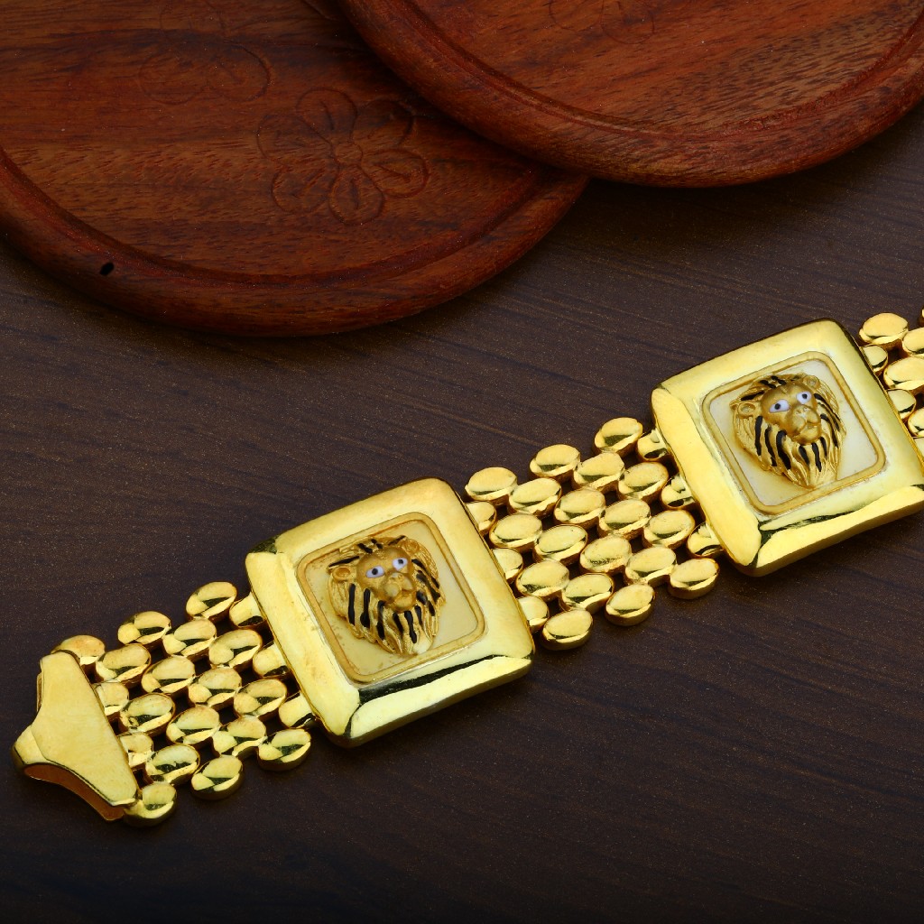 Mens 916 Gold Lion Bracelet-MPB60