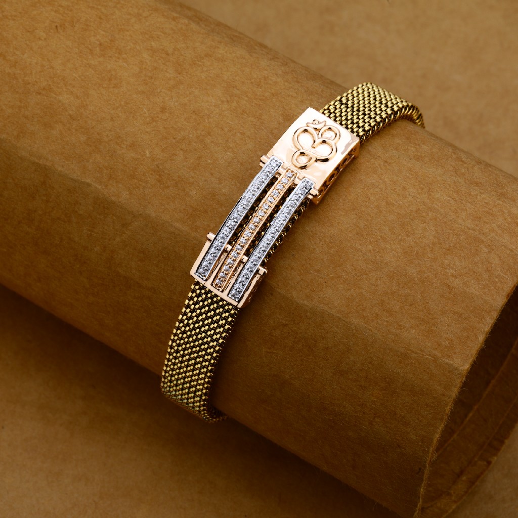 Mens Rose Gold Leather Cz Bracelet-MLB95
