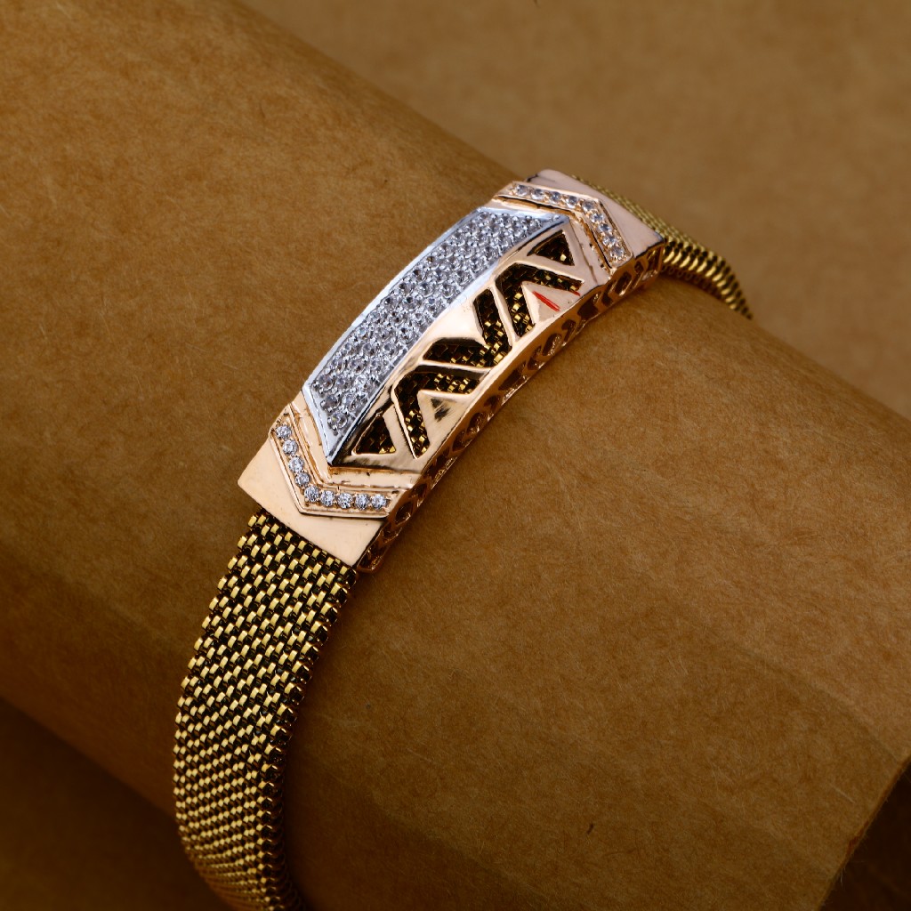 Mens Rose Leather Gold Bracelet-MLB89