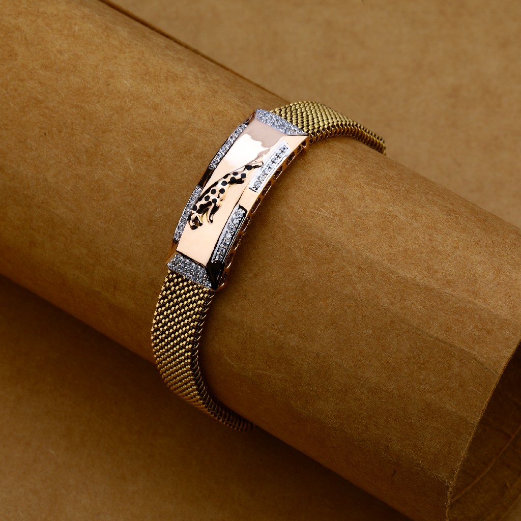 Mens Rose Gold Leather Bracelet-MLB70