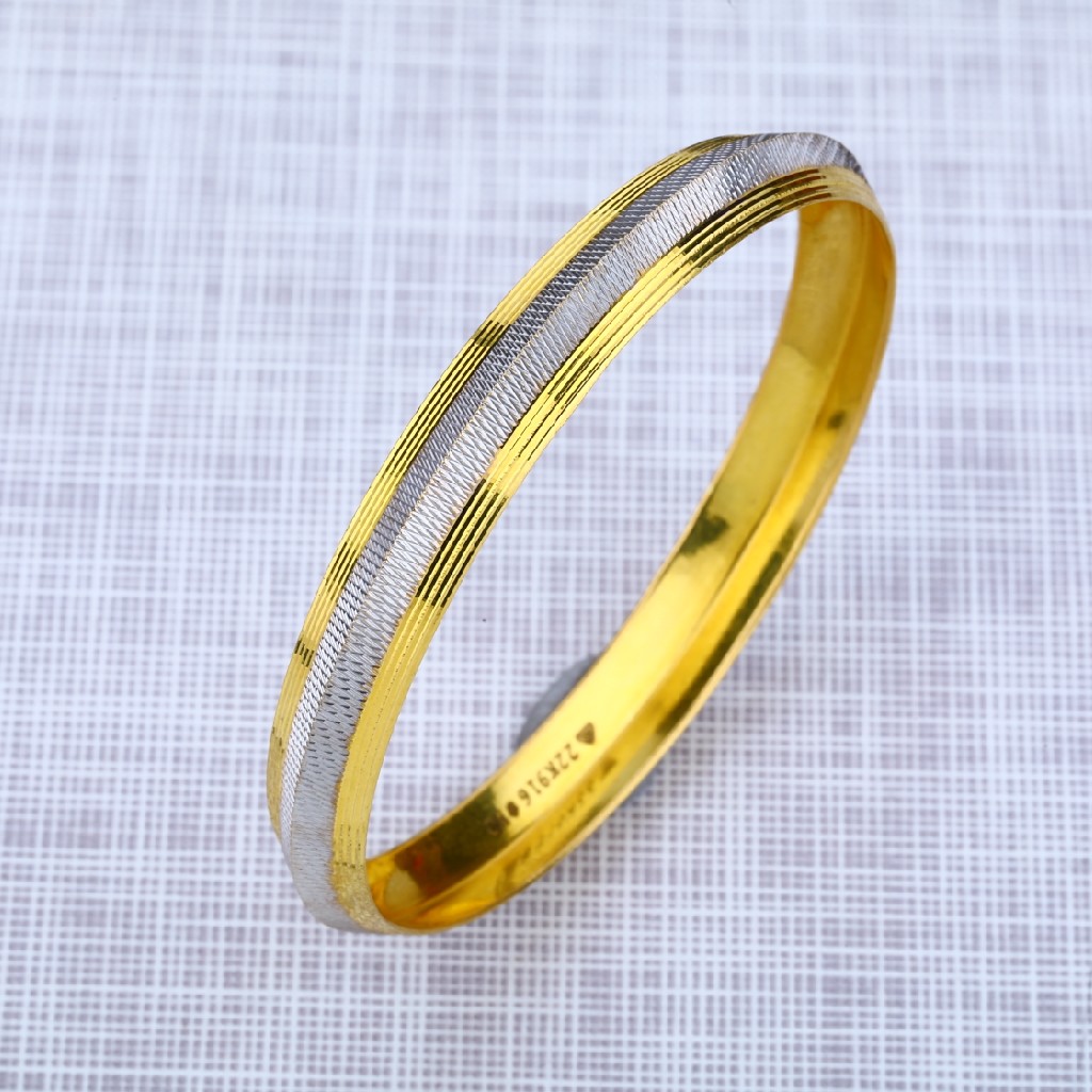 Mens 22K Gold Punjabi Rodium Kada Bracelet-MPKB13