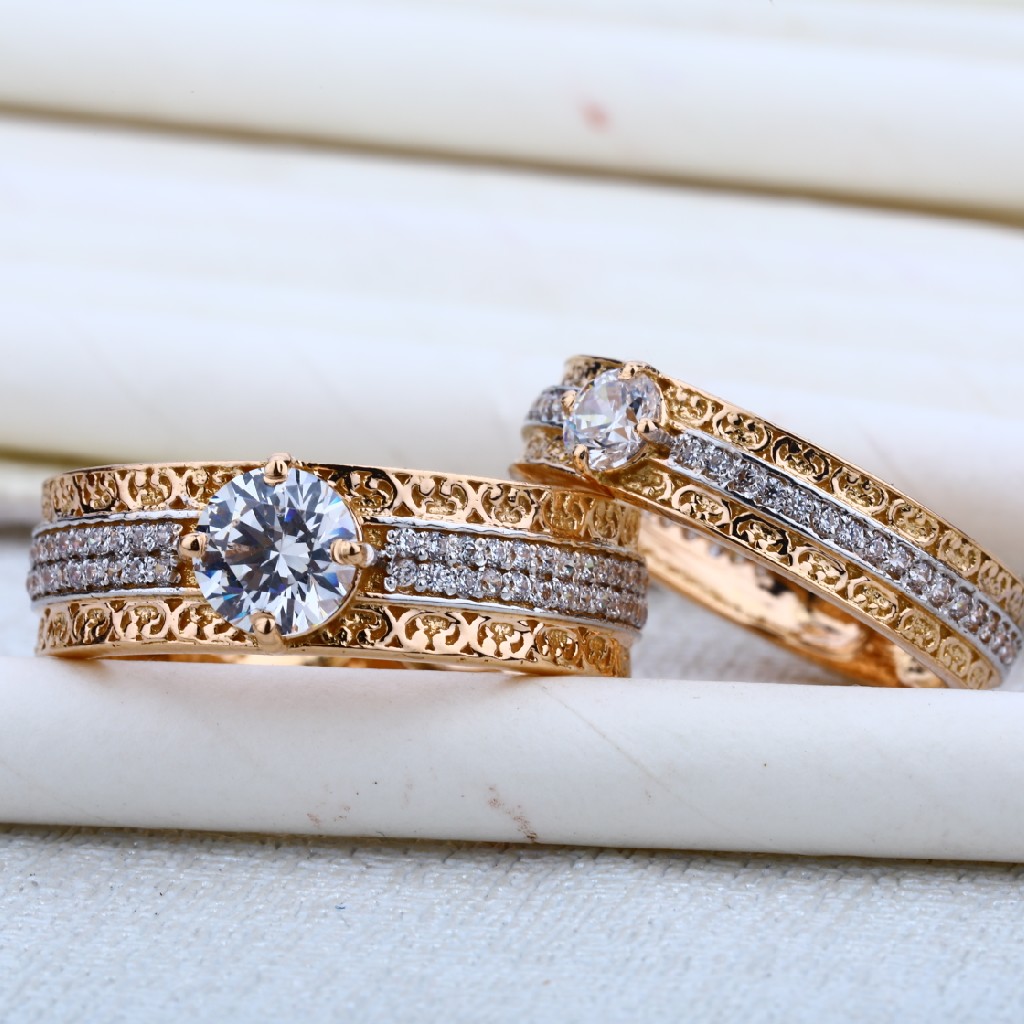 Rose Gold 18K Solitaire Couple Engagement Ring-RCR12