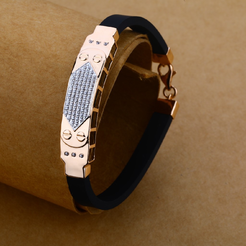 Mens Rose Gold Jaguar Leather Bracelet-MLB36
