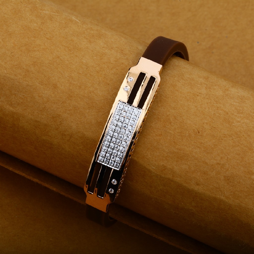 Mens Rose Gold 18K Cz Leather Bracelet-MLB20