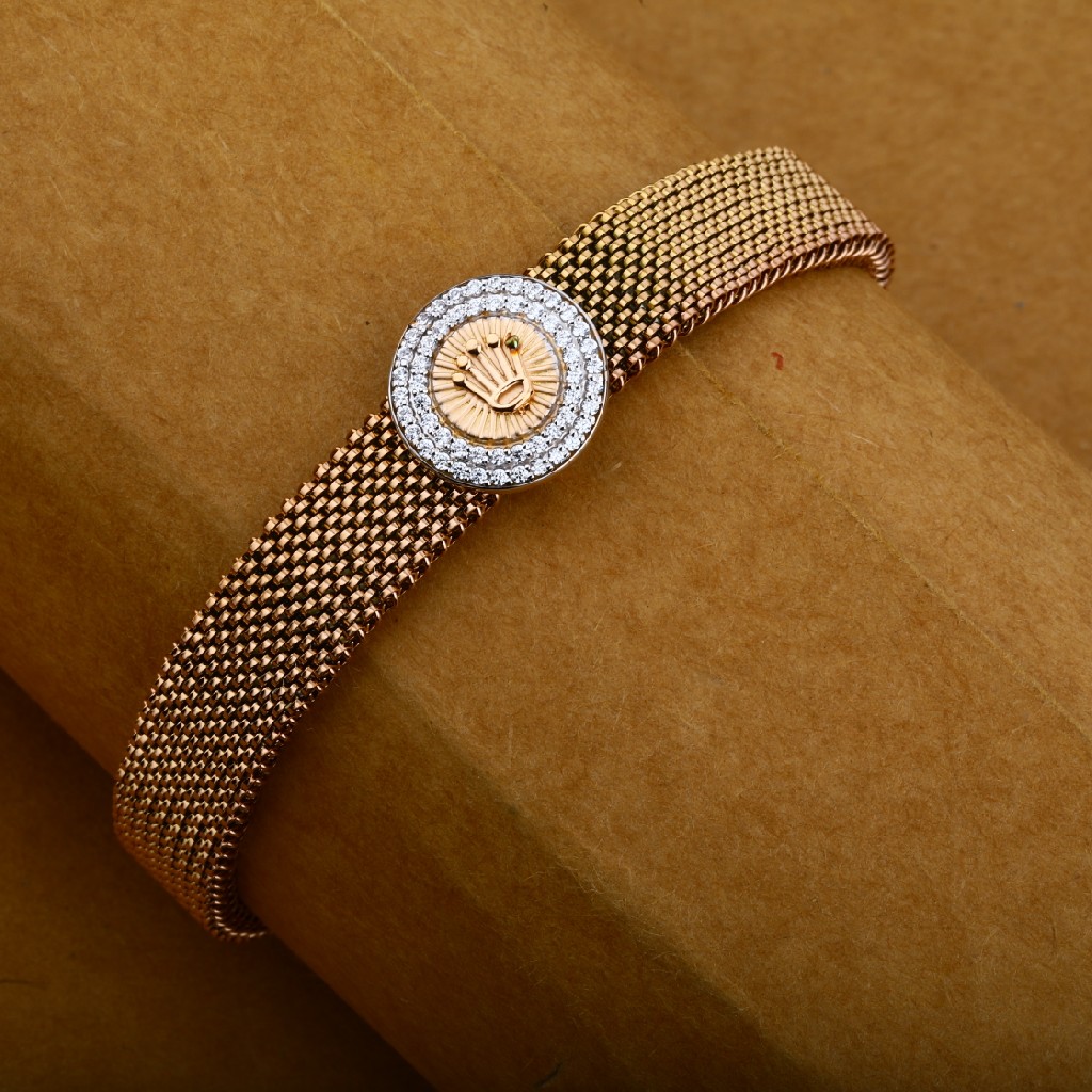 Mens 18K Designer Spring Rose Gold Leather Bracelet-MLB17