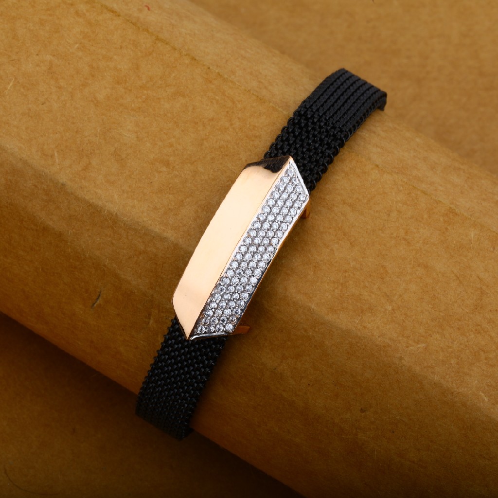 Mens 18K Rose Gold Spring Leather Bracelet-MLB15