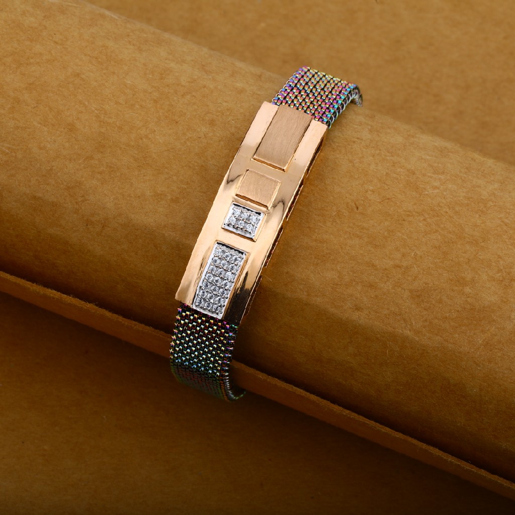 Imported Rose Gold 18K Fancy Spring Mens Leather Bracelet-MLB09