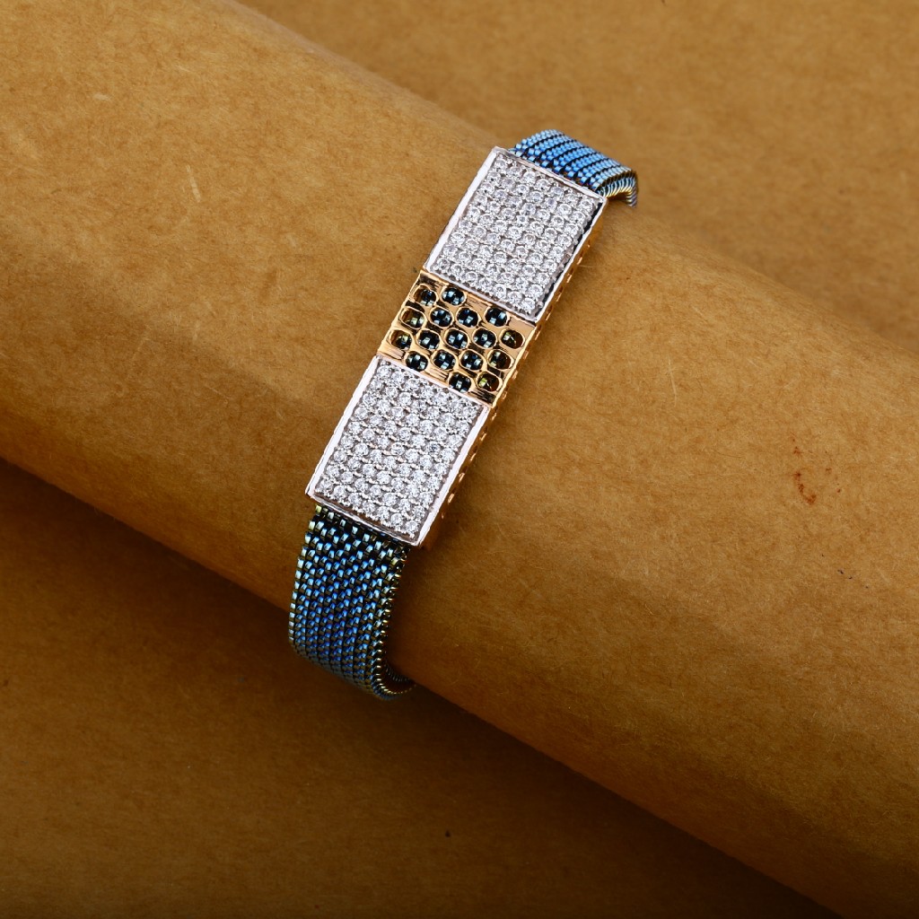 Mens Exclusive Rose Gold Diamond Spring 18K Leather Bracelet-MLB08