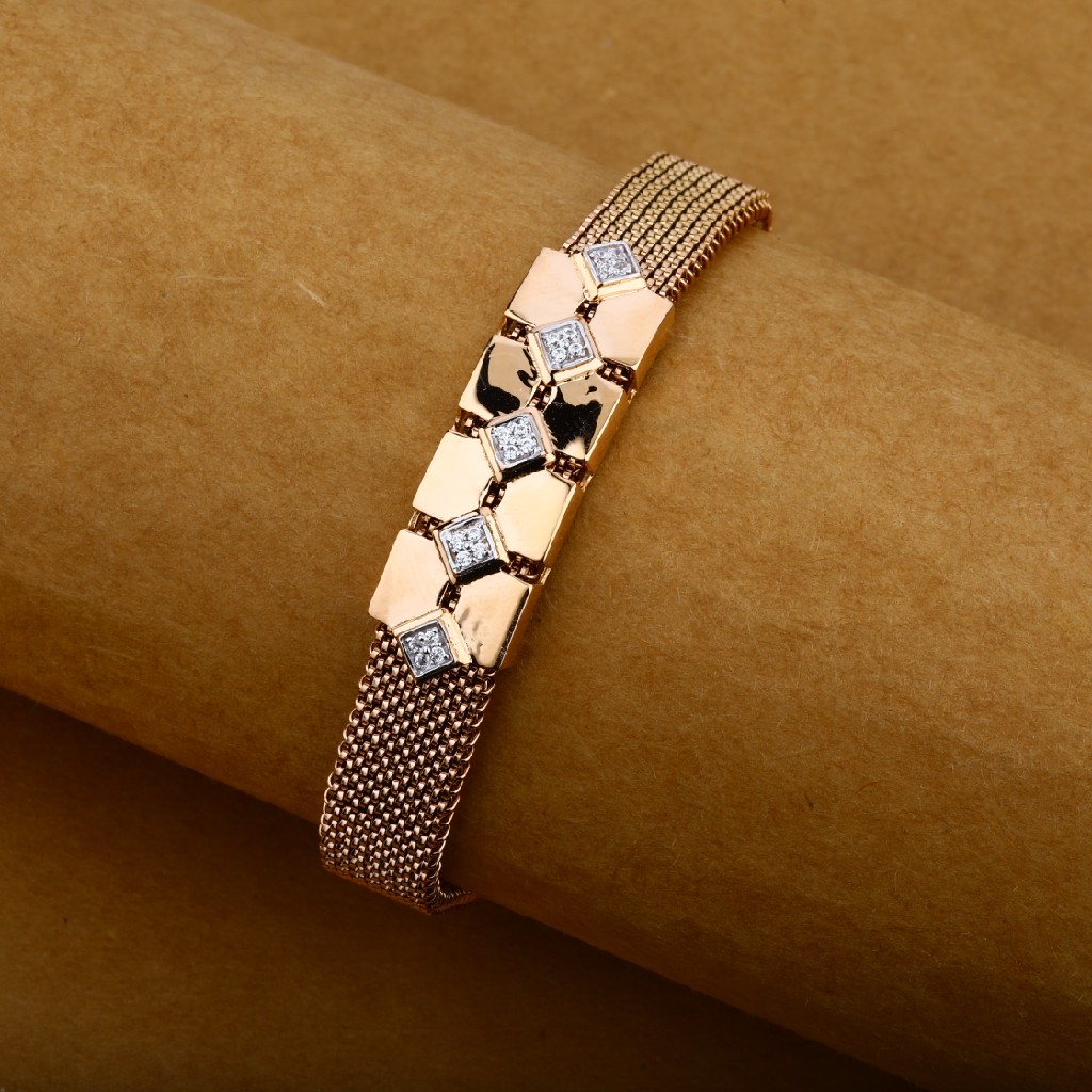 Mens Rose Gold 18K Spring Leather Bracelet-MLB07