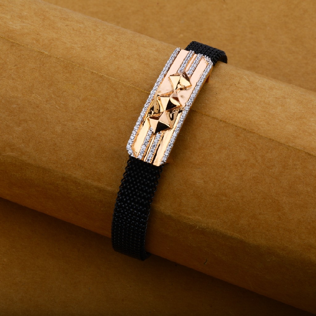 Mens Rose Gold Daily Wear Cz 18K Leather Bracelet-MLB04