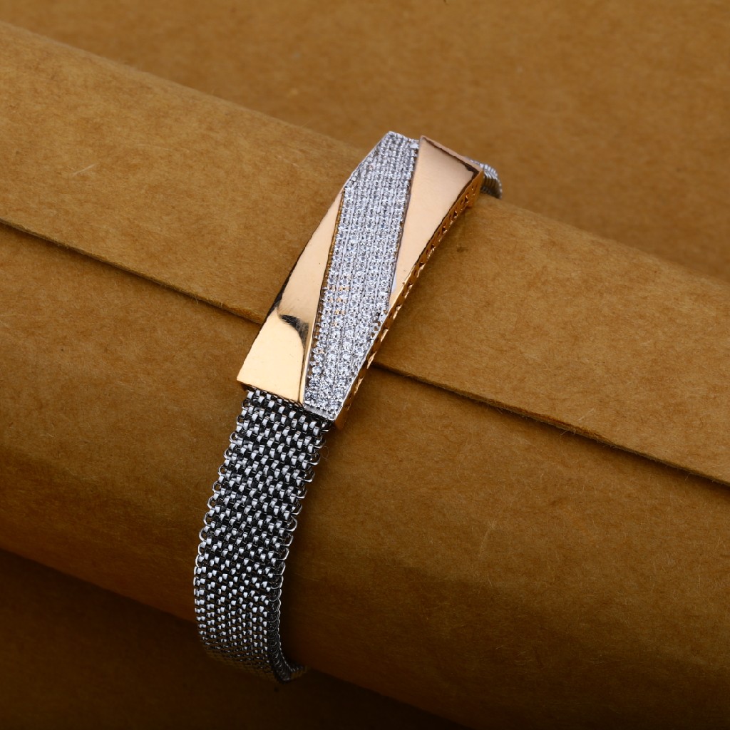 Mens 18K Rose Gold Diamond Cz Adjustable Spring Leather Bracelet-MLB03