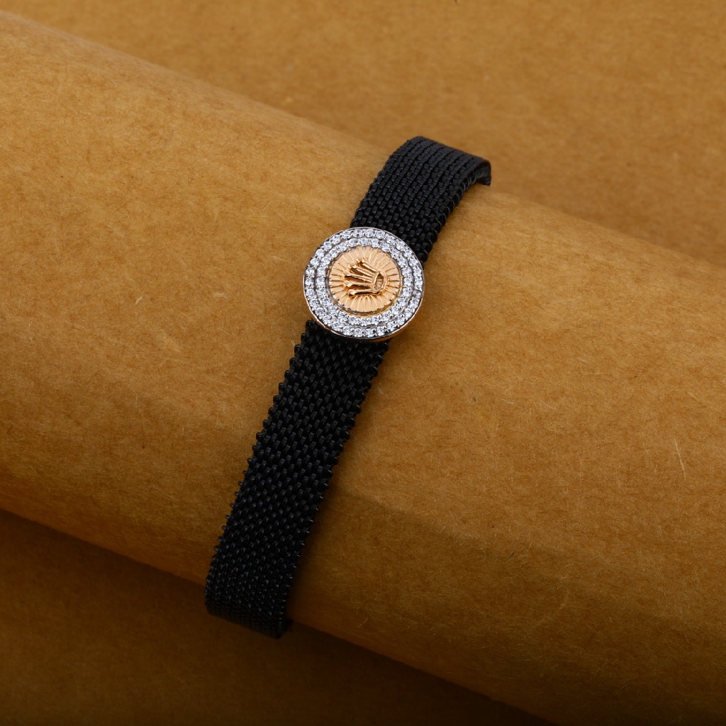 Mens 18K Rose Gold Adjustable Spring Leather Bracelet-MLB02