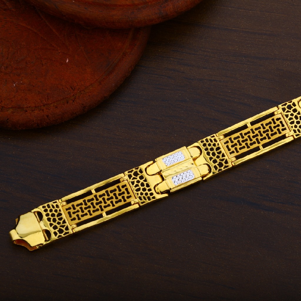 Mens 916 Gold Designer Cz Plain Bracelet-MPB35