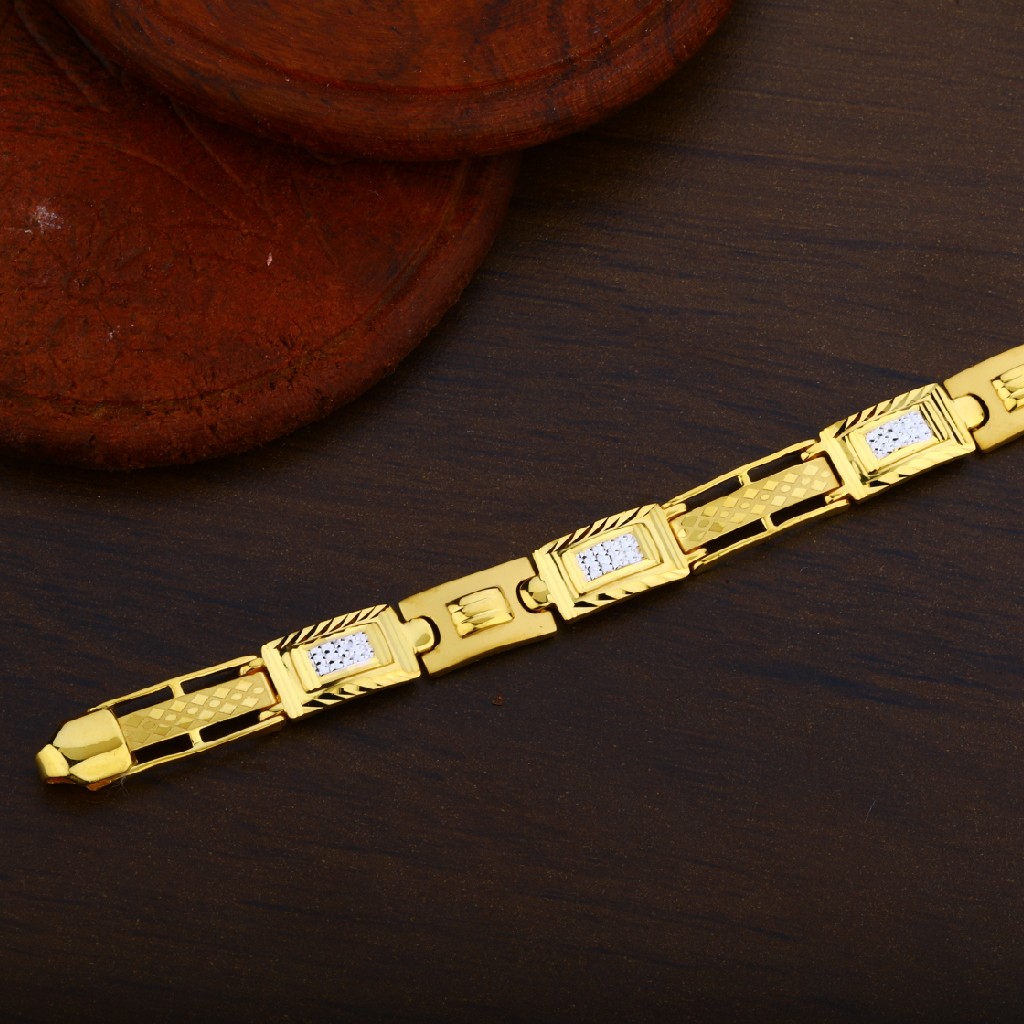 Mens 22K Gold Plain Fancy Cz Bracelet-MPB25