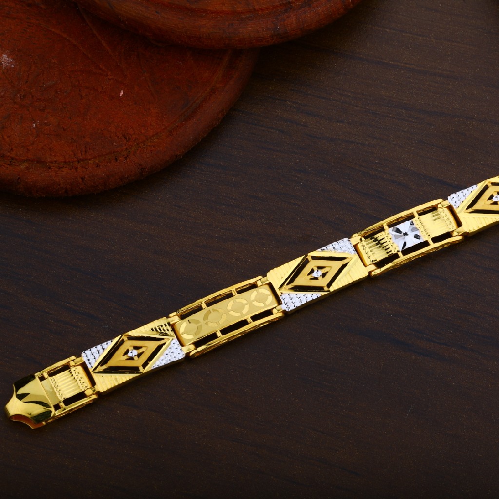 Mens 916 Gold Plain Daily Wear Cz Fancy Bracelet-MPB17