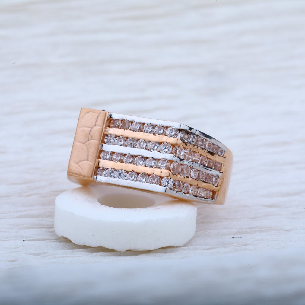 Mens 18K Rose Gold Daily Wear Cz Ring-RMR09
