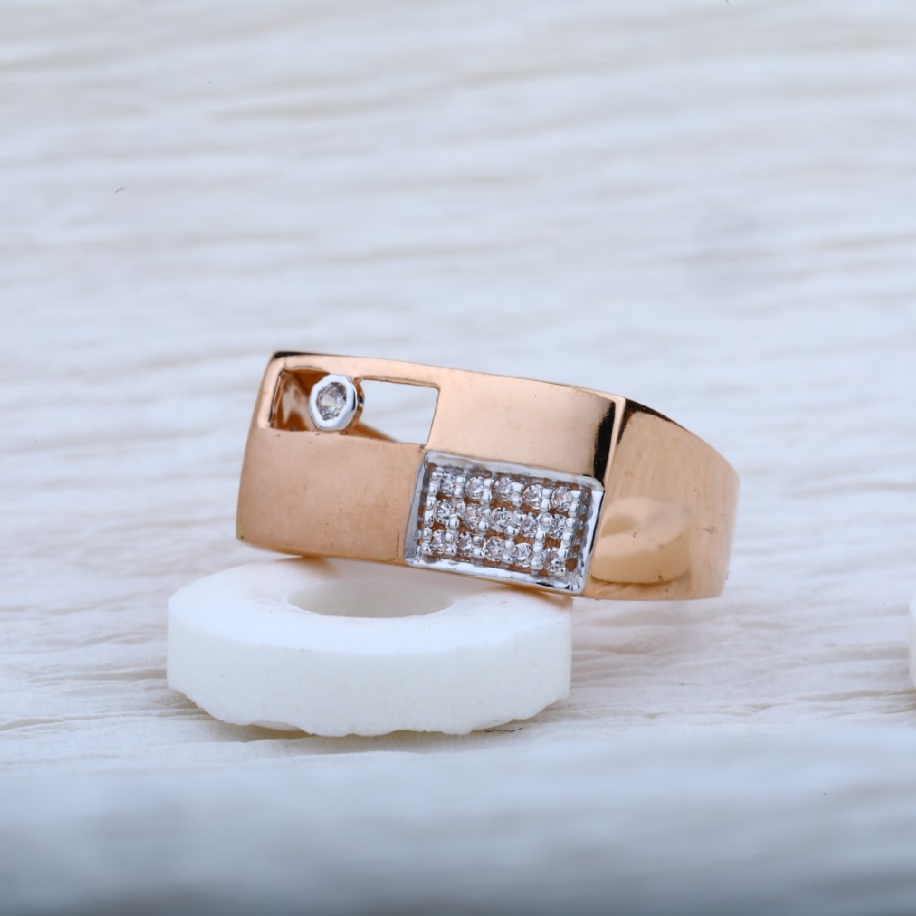 Mens Daily Wear 18K Rose Gold Simple Cz Ring-RMR06