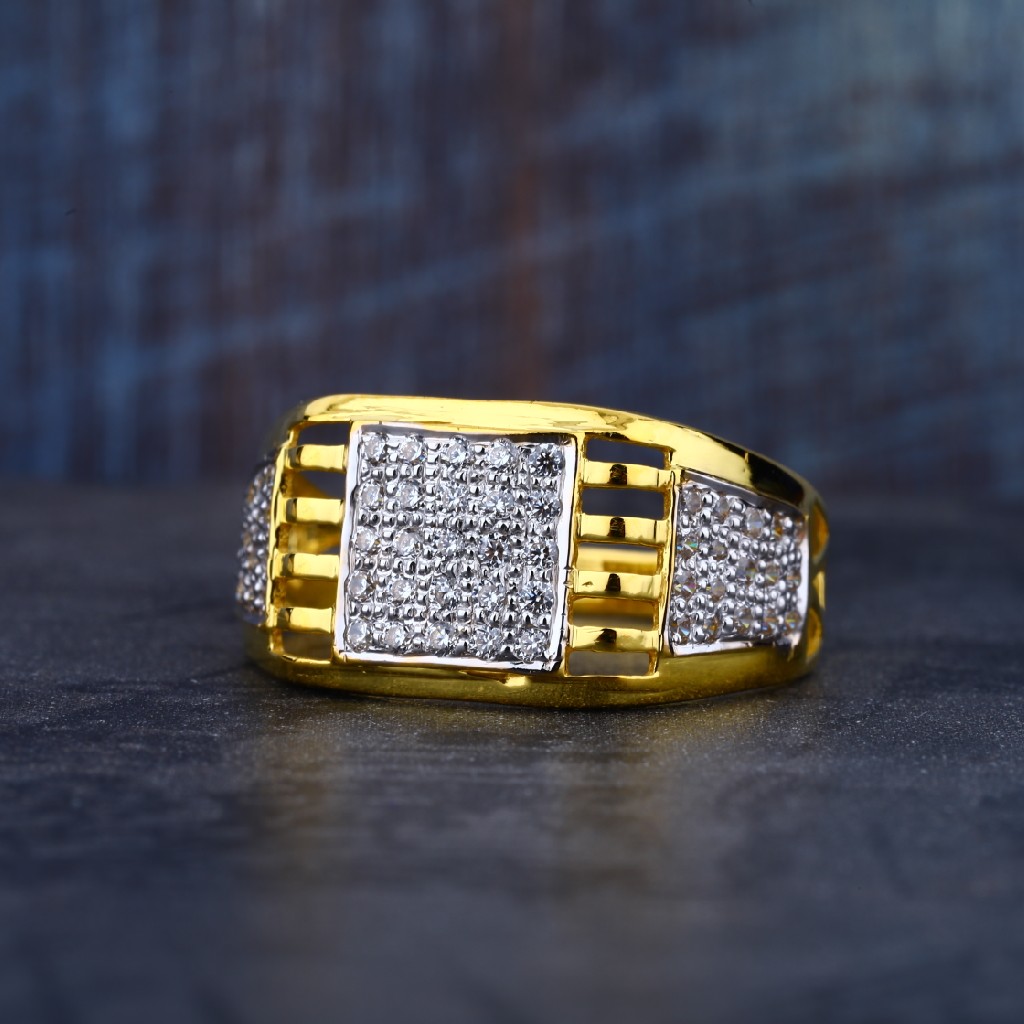 Mens 22K Light Weight Cz Gold Ring-MR80