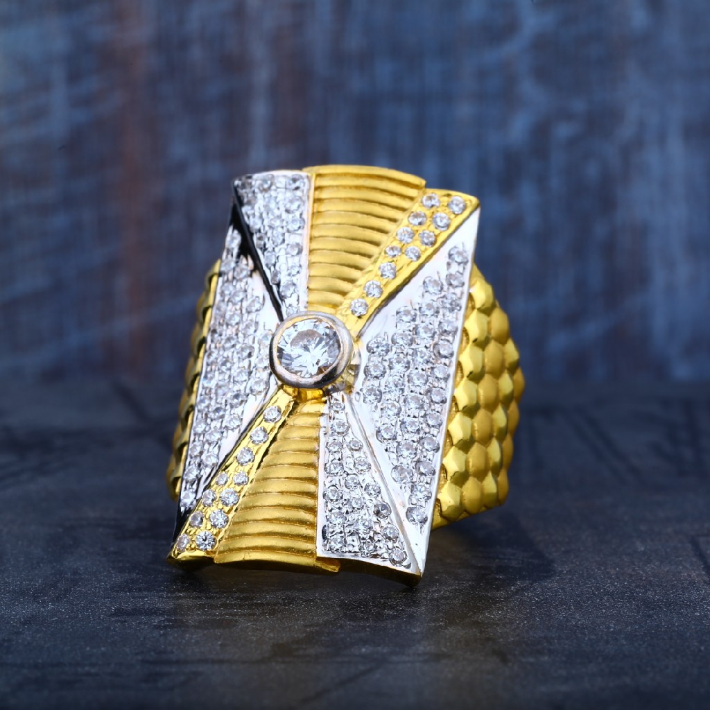 Mens 22K Gold Long Simple Cz Ring-MR54