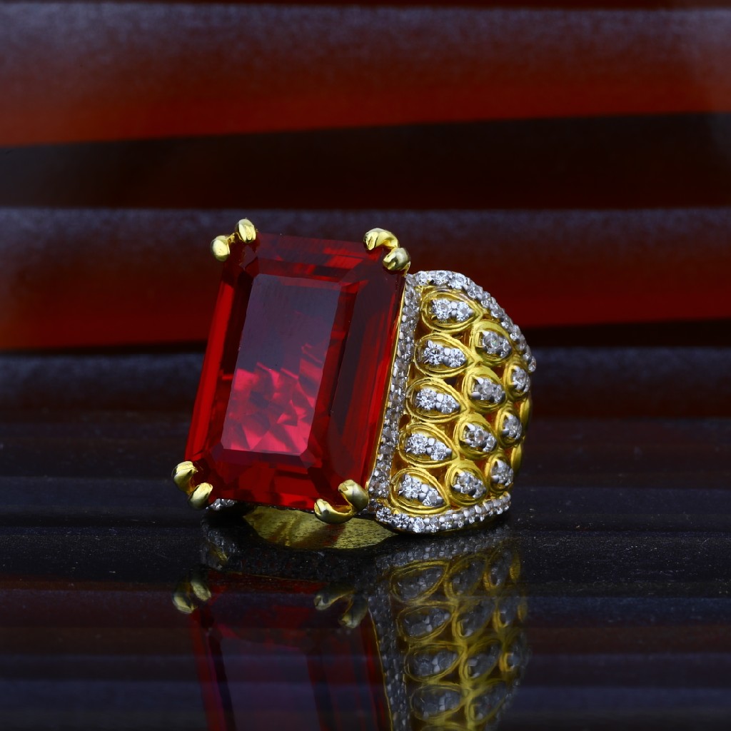 Mens Exclusive Red Stone Designer 916 Gold Ring-MHR29
