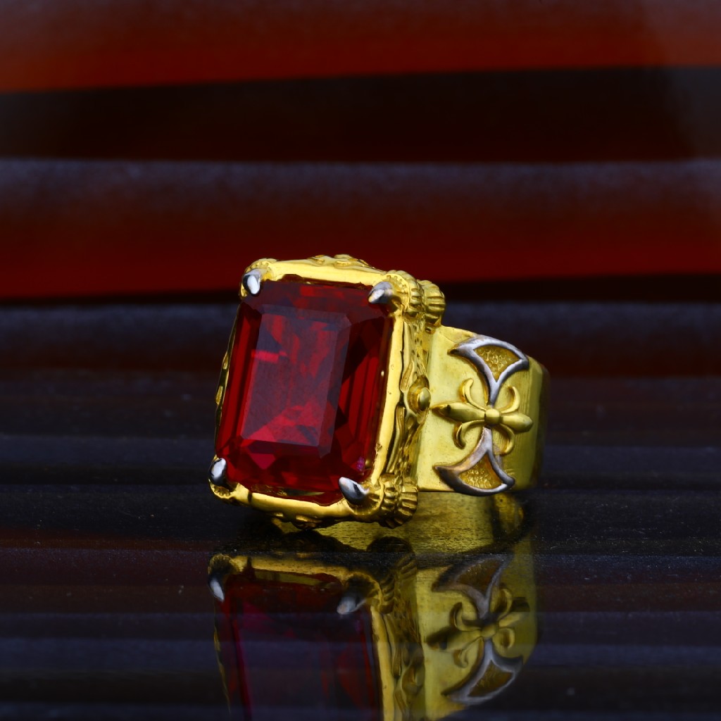 Mens Red Stone 916 Exclusive Heavy Weight Gold Ring-MHR24