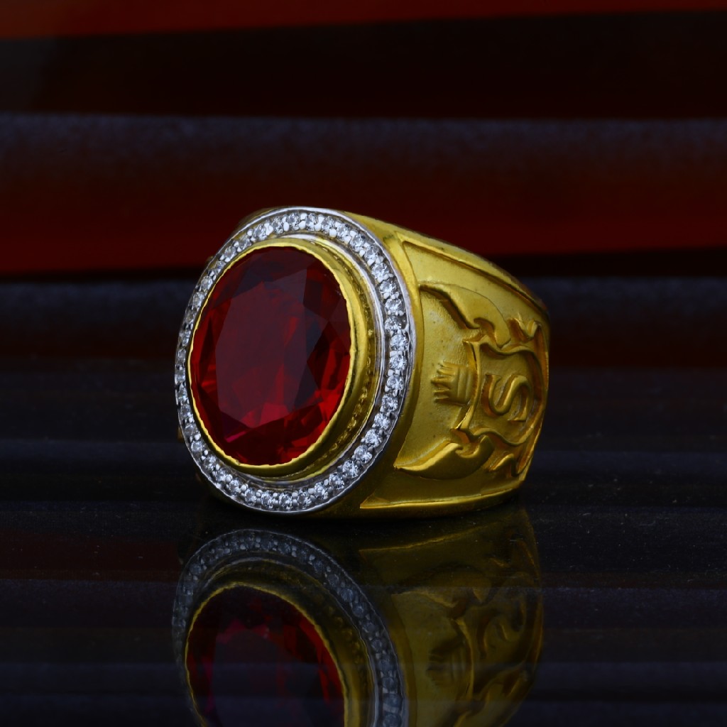 Mens 22ct Fancy Red Stone Modern Gold Ring-MHR13