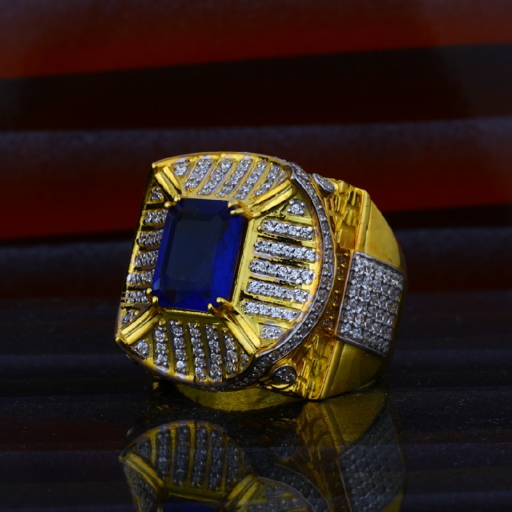Mens Exclusive Blue Stone Heavy Fancy Gold 22ct Ring-MHR04