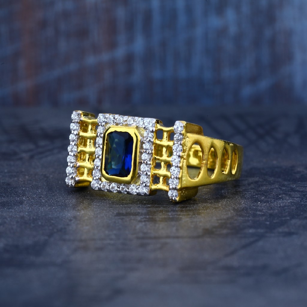 Mens Exclusive Blue Stone Gold 916 Cz Ring-MR09
