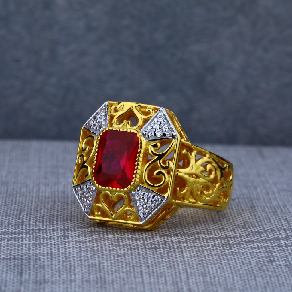 Red Stone Exclusive Mens Designer Solitaire Gold Ring-MSR43
