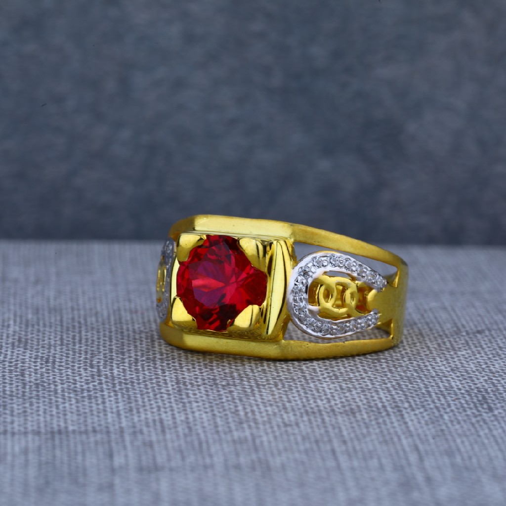 Mens Fancy Red Solitaire Stone Gold 22k Ring-MSR25