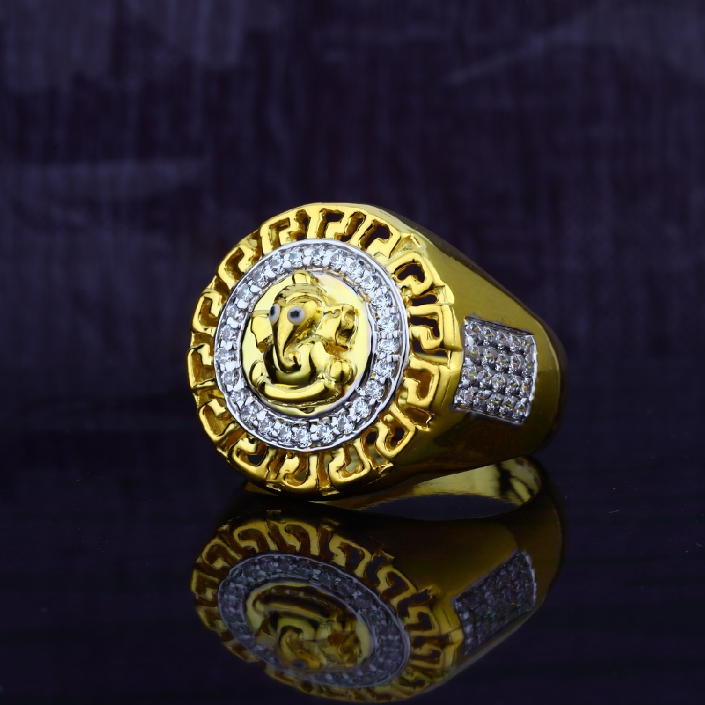 22ct Exclusive Cz Ganpati Gold Daily Wear Mens Ring-MGR37