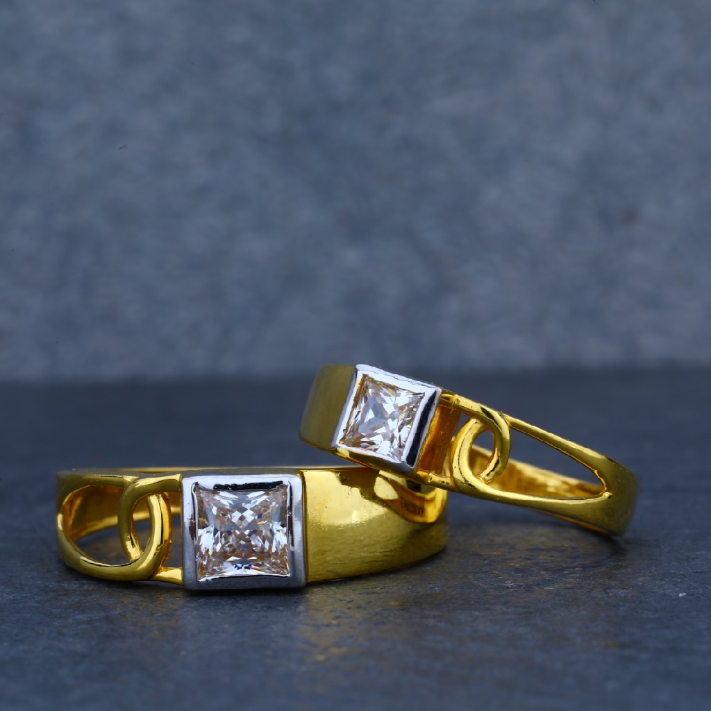 Fancy Gold Solitaire Engagement Couple Ring-CR29