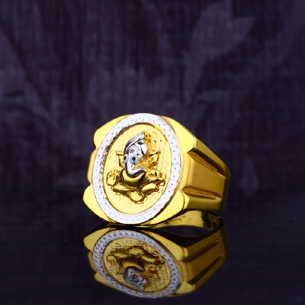 Mens Fancy Ganpati 916 Plain Gold Ring-MGR12