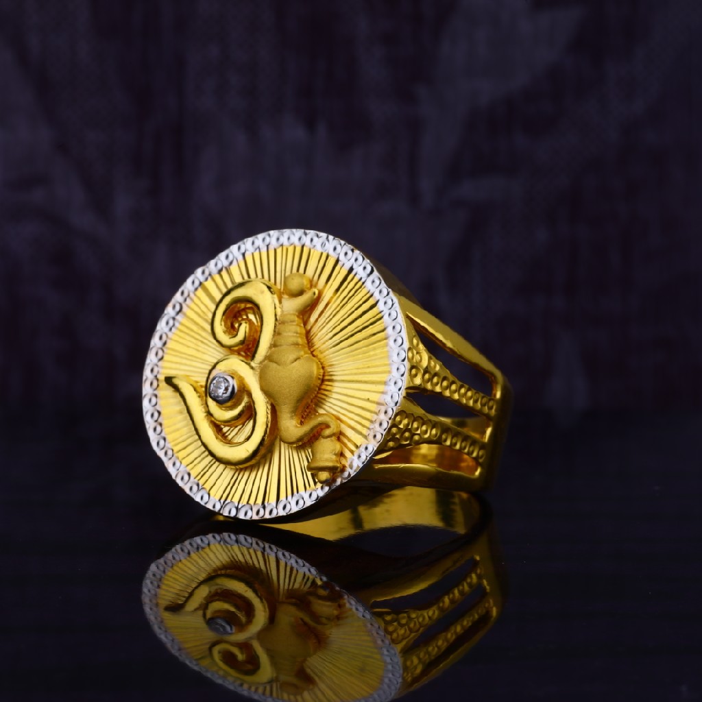 Mens 916 Desinger Om Ganpati Gold Ring-MGR03