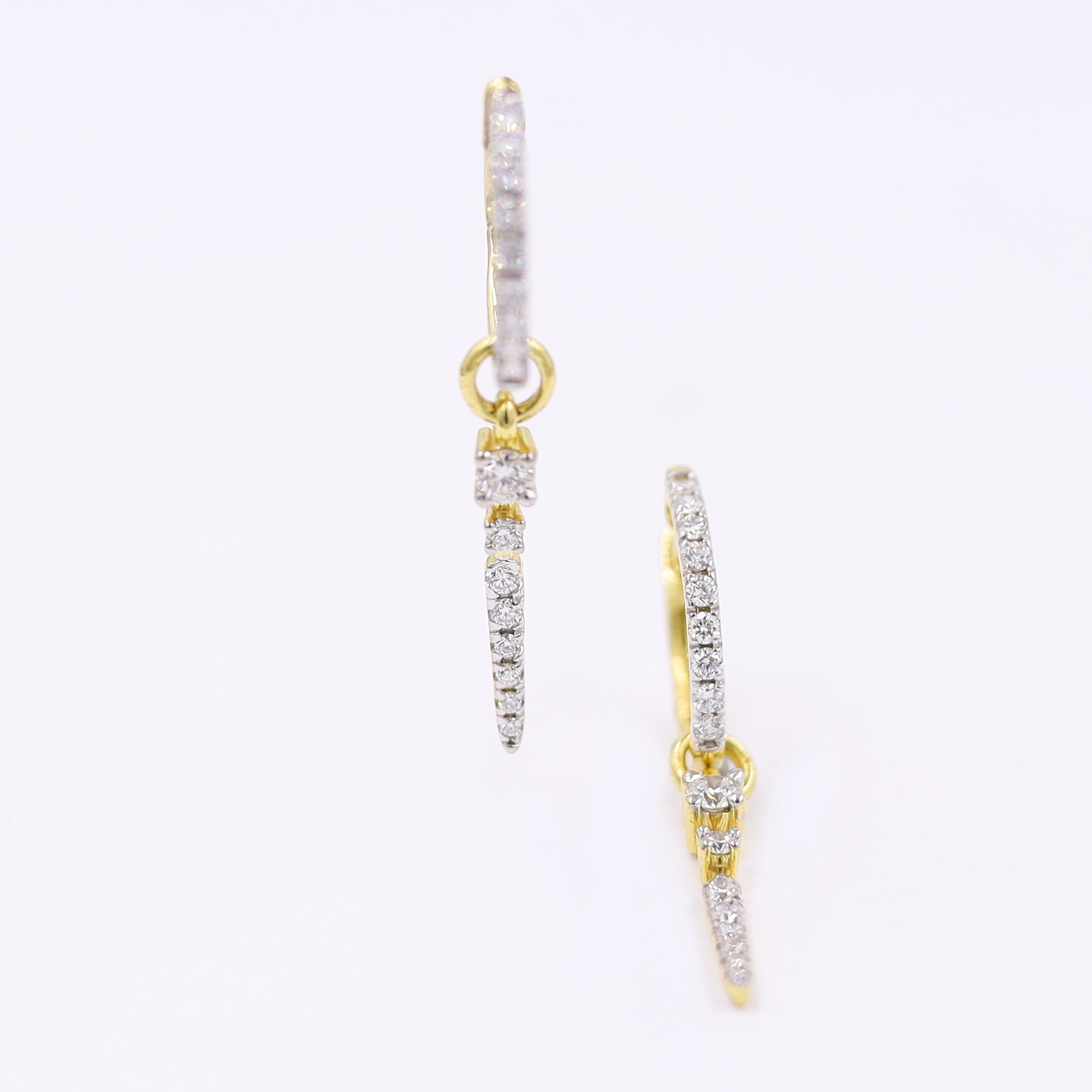14kt Yellow Gold And Diamond Drop Earrings With Cylindrical Design