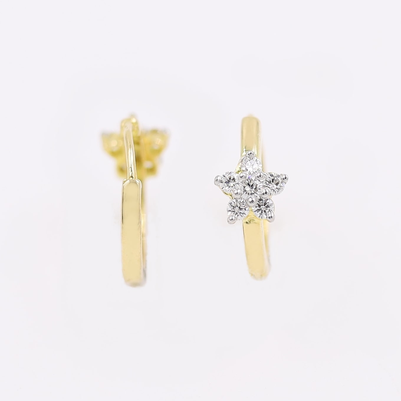 Classic Flower Style Gold And Diamond Bali Earrings
