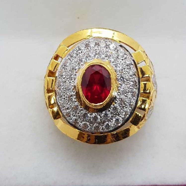 22Kt Gold Red Stone Gents ring SJ-GR/48