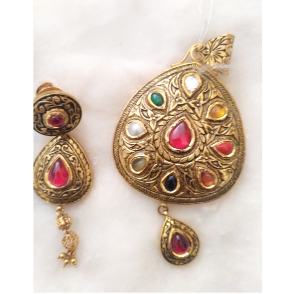 22k gold colorstone pendant set 005