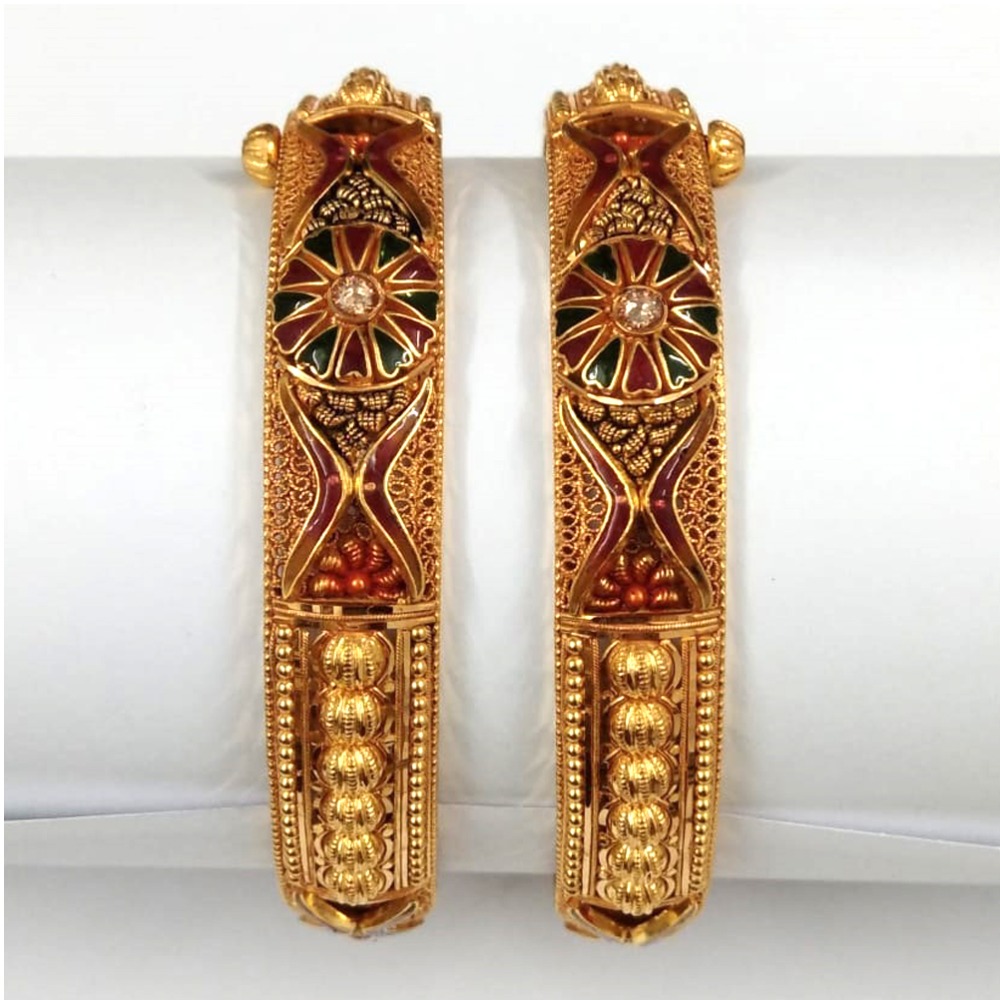 916 Gold Stylish Colorful Jadtar Bangles 007