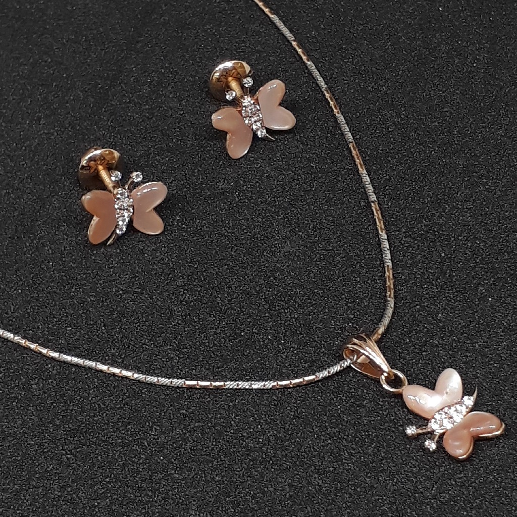 18k Pink Butterfly Gold Pendant set