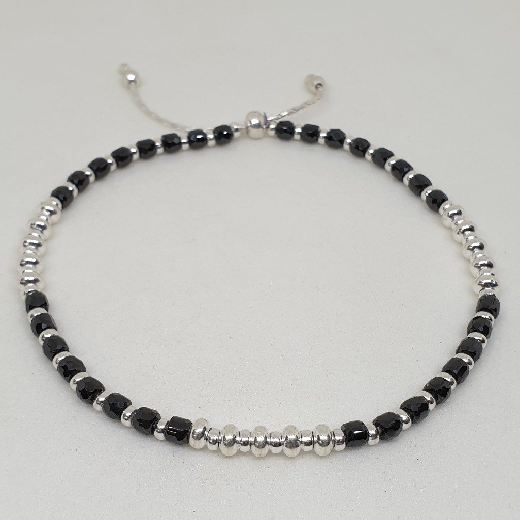Silver Black Beads Anklet fcps/1126
