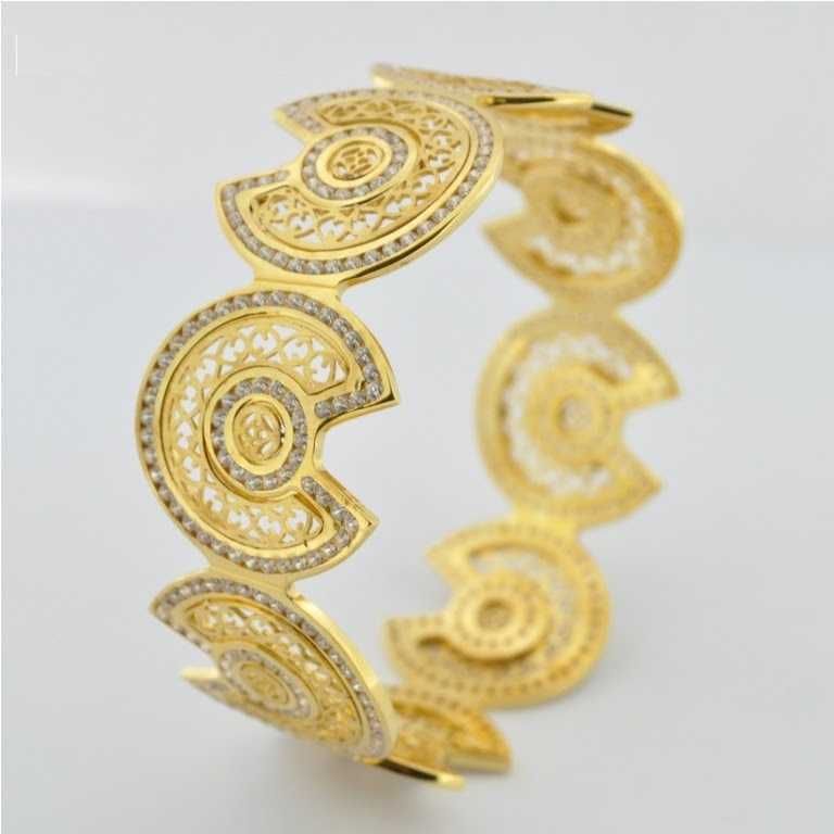 22KT Gold Laser CNC Indian Stone CZ Bangles