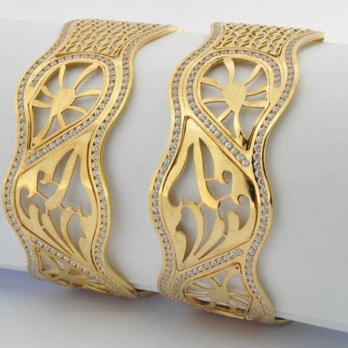 Unique 916 Gold Laser CNC CZ Stone Natural Bangles