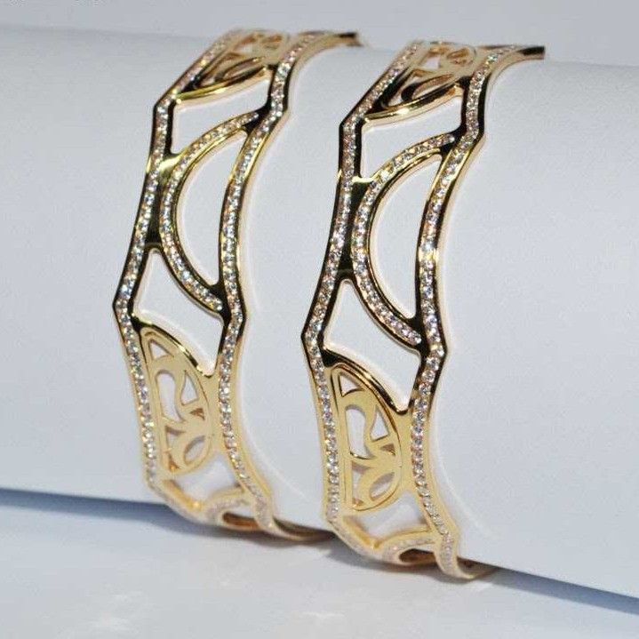 Natural CNC 22K / 916 Gold Indian Laser CZ Stone Bangles