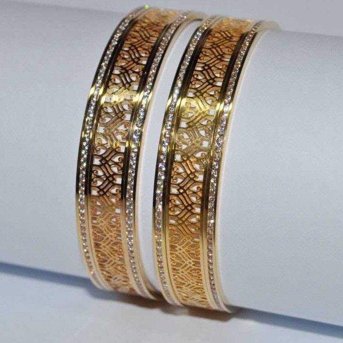 CNC 916 Gold Yellow CZ Laser Stone Bangles