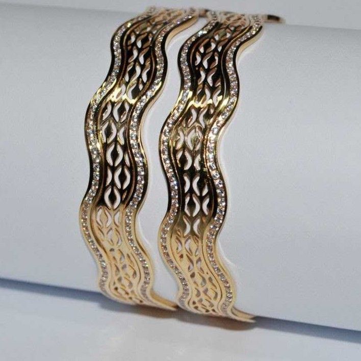 22KT Gold Laser CNC CZ Stone S Designed Natural Bangles