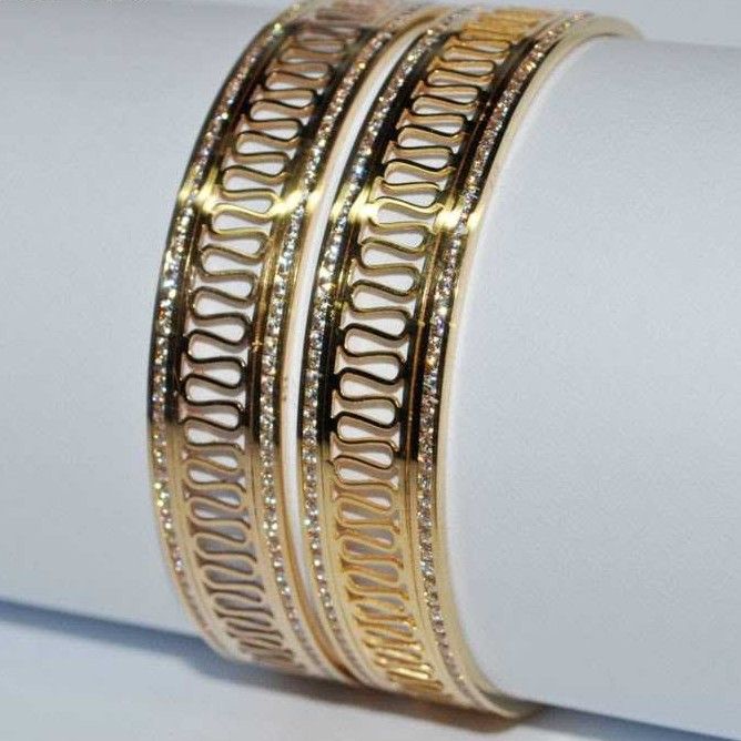 Stone 916 Gold Laser CNC CZ Desinger Bangles