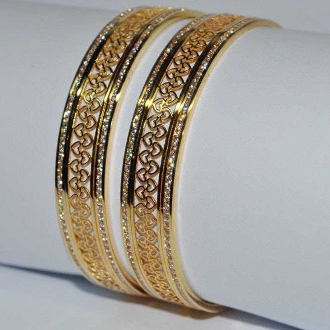 916 Yellow Gold Laser CNC CZ Stone Traditional Bangles
